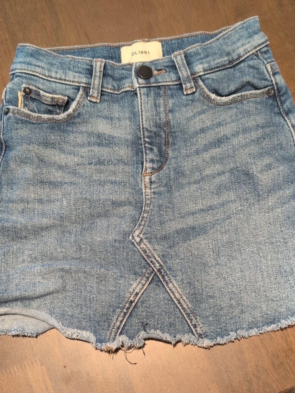 DL1961 Light Blue Denim Mini Skirt with V-Detail